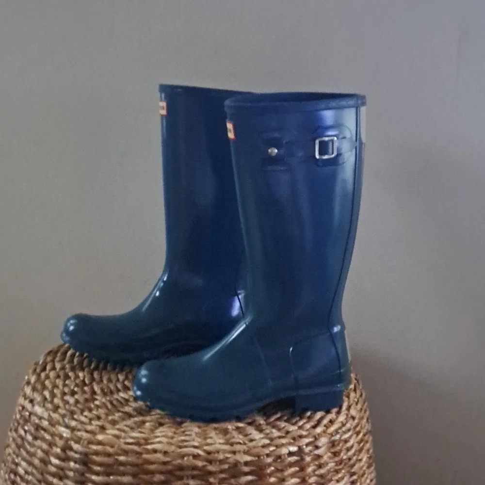 Hunter Youth Original Tall Wellington Rain Pull-On Boots Gloss‎ Teal B4/G5